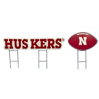 Pegasus Nebraska Huskers Wordmark and Football Three-Piece Yard Sign Set