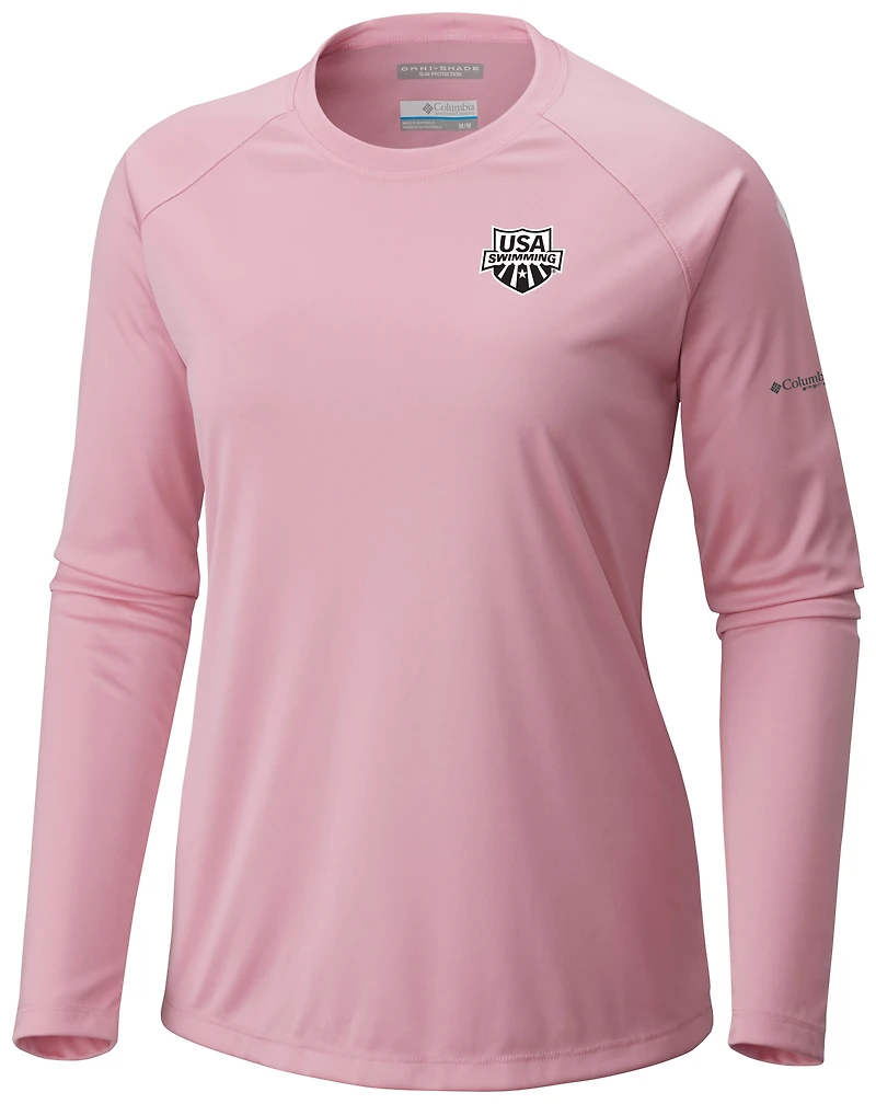 Women's Columbia Pink USA Swimming Tidal Tee II Long Sleeve T-Shirt