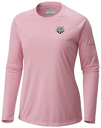Women's Columbia Pink USA Swimming Tidal Tee II Long Sleeve T-Shirt
