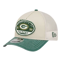 Men's New Era  Natural Green Bay Packers Frayed M-Crown A-Frame 9FORTY Adjustable Hat