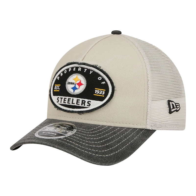 Men's New Era  Natural Pittsburgh Steelers Frayed M-Crown A-Frame 9FORTY Adjustable Hat