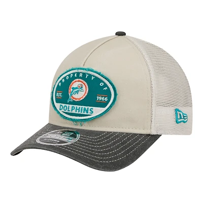 Men's New Era  Natural Miami Dolphins Frayed M-Crown A-Frame 9FORTY Adjustable Hat
