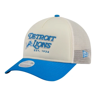 Women's New Era  Cream/Blue Detroit Lions Retro A-Frame 9FORTY Adjustable Hat