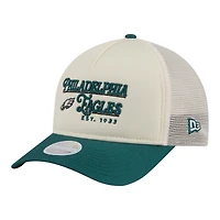Women's New Era  Cream/Green Philadelphia Eagles Retro A-Frame 9FORTY Adjustable Hat