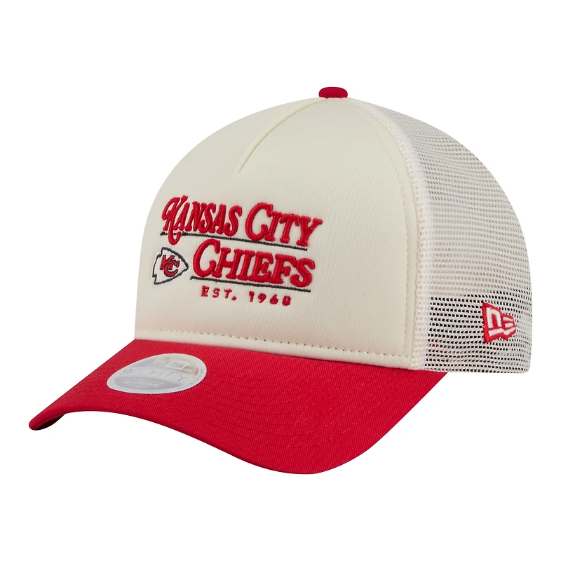 Women's New Era  Cream/Red Kansas City Chiefs Retro A-Frame 9FORTY Adjustable Hat