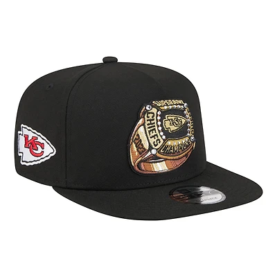 Men's New Era Black Kansas City Chiefs Super Bowl Ring 9FIFTY A-Frame Adjustable Hat