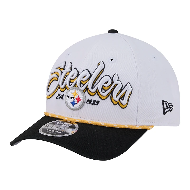 Men's New Era  White Pittsburgh Steelers Team Loyal A-Frame 9FORTY Adjustable Hat