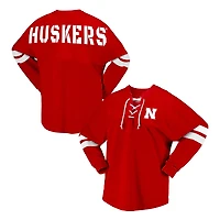 Women's Spirit Jersey Scarlet Nebraska Huskers Lace-Up V-Neck Long Sleeve T-Shirt