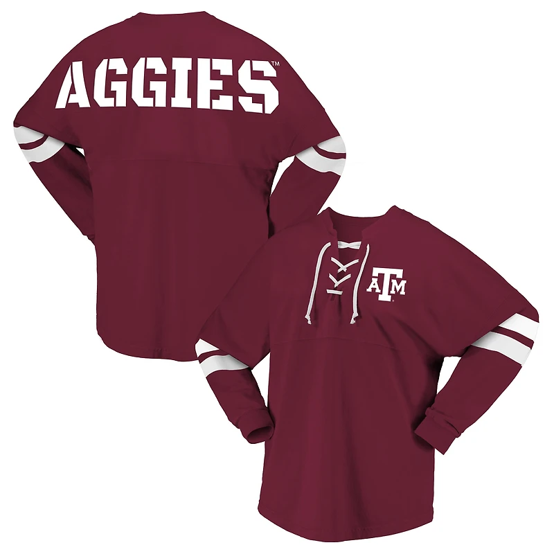 Women's Spirit Jersey Maroon Texas A&M Aggies Lace-Up V-Neck Long Sleeve T-Shirt