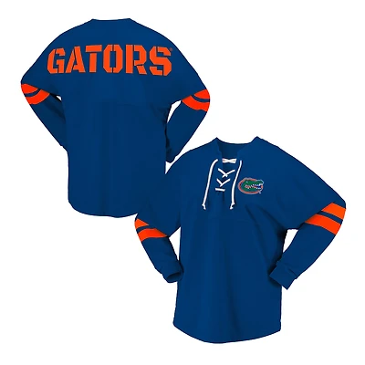 Women's Spirit Jersey Royal Florida Gators Lace-Up V-Neck Long Sleeve T-Shirt