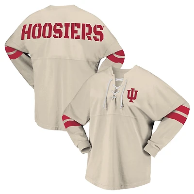 Women's Spirit Jersey White Indiana Hoosiers Lace-Up V-Neck Long Sleeve T-Shirt