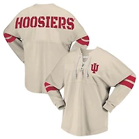 Women's Spirit Jersey White Indiana Hoosiers Lace-Up V-Neck Long Sleeve T-Shirt