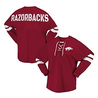 Women's Spirit Jersey Cardinal Arkansas Razorbacks Lace-Up V-Neck Long Sleeve T-Shirt
