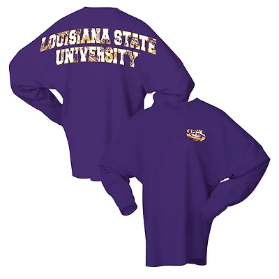 Women's Spirit Jersey Purple LSU Tigers Oversized Preppy Long Sleeve T-Shirt