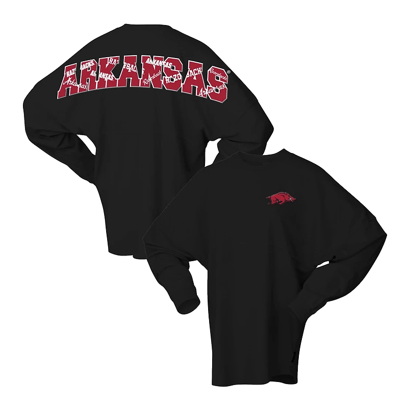 Women's Spirit Jersey Black Arkansas Razorbacks Oversized Preppy Long Sleeve T-Shirt