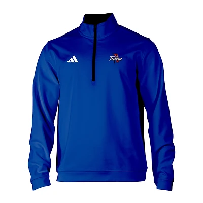 Men's adidas Royal Tulsa Golden Hurricane Elevated Tri-Blend Quarter-Zip Pullover