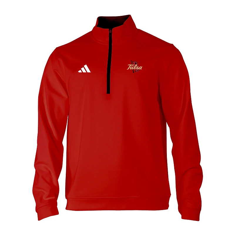 Men's adidas Red Tulsa Golden Hurricane Elevated Tri-Blend Quarter-Zip Pullover
