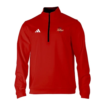 Men's adidas Red Tulsa Golden Hurricane Elevated Tri-Blend Quarter-Zip Pullover