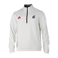 Men's adidas White Kansas Jayhawks Elevated Tri-Blend Quarter-Zip Pullover