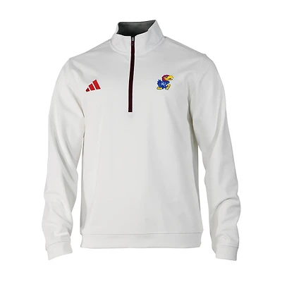 Men's adidas White Kansas Jayhawks Elevated Tri-Blend Quarter-Zip Pullover