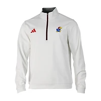 Men's adidas White Kansas Jayhawks Elevated Tri-Blend Quarter-Zip Pullover