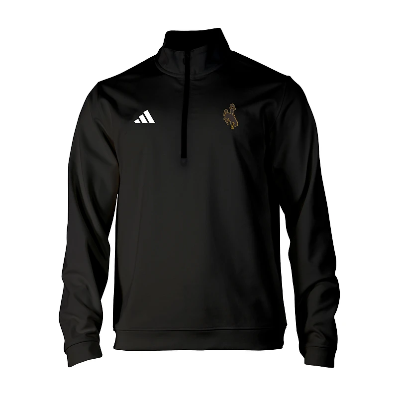 Men's adidas Black Wyoming Cowboys Elevated Tri-Blend Quarter-Zip Pullover