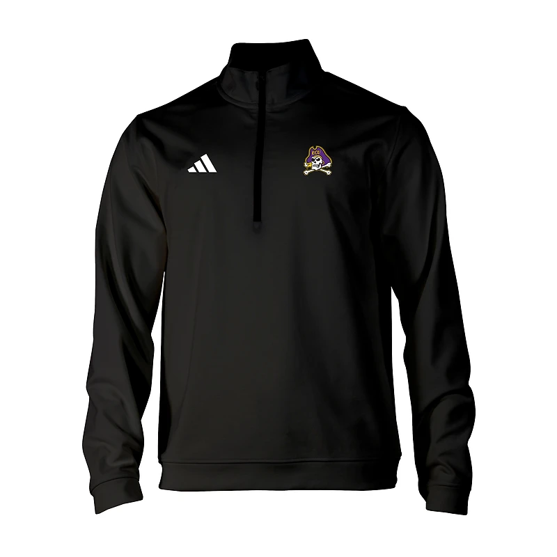 Men's adidas Black ECU Pirates Elevated Tri-Blend Quarter-Zip Pullover