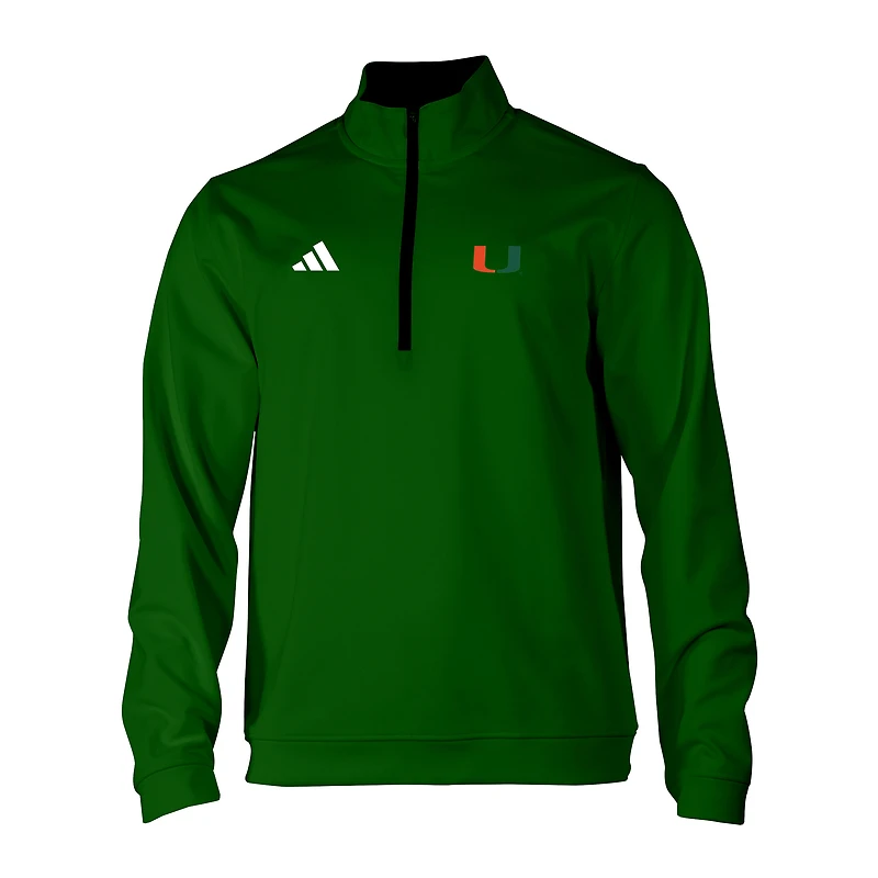 Men's adidas Green Miami Hurricanes Elevated Tri-Blend Quarter-Zip Pullover