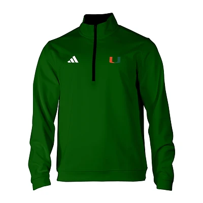 Men's adidas Green Miami Hurricanes Elevated Tri-Blend Quarter-Zip Pullover
