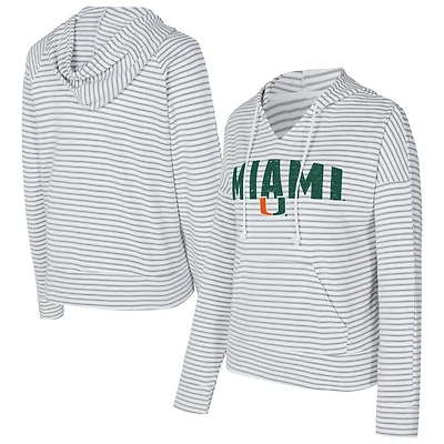 Men's Concepts Sport  White/Gray Miami Hurricanes French Terry Striped V-Neck Pullover Hoodie