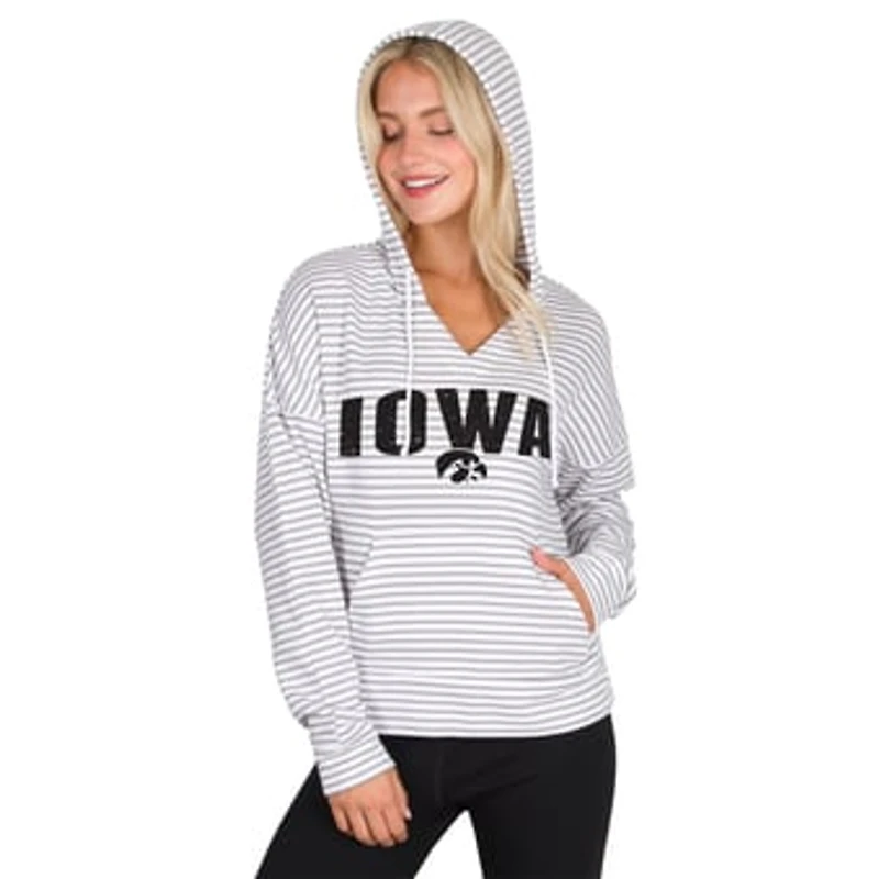 Men's Concepts Sport White/Gray Iowa Hawkeyes French Terry Striped V-Neck Pullover Hoodie