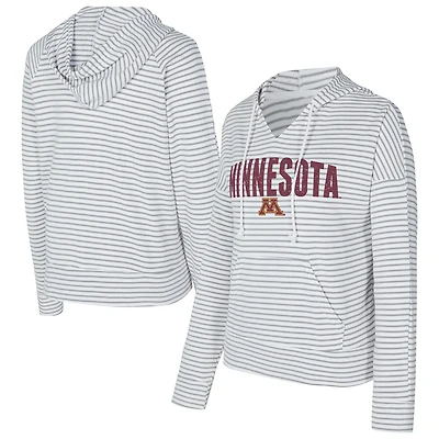 Men's Concepts Sport  White/Gray Minnesota Golden Gophers French Terry Striped V-Neck Pullover Hoodie