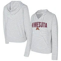 Men's Concepts Sport  White/Gray Minnesota Golden Gophers French Terry Striped V-Neck Pullover Hoodie