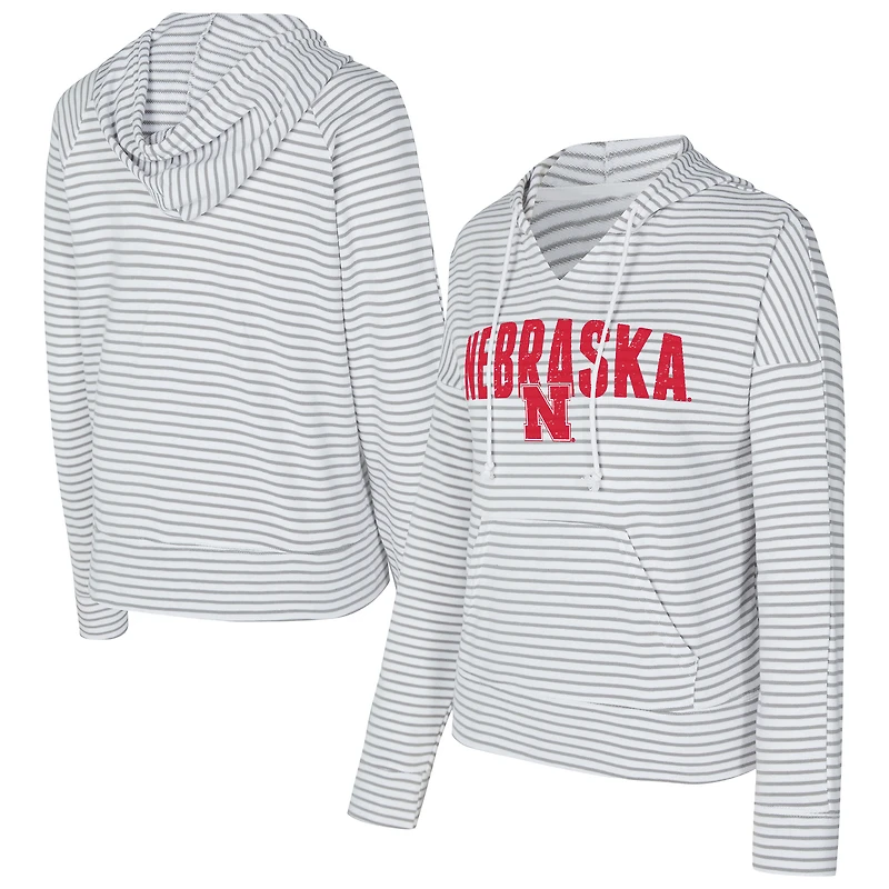 Men's Concepts Sport  White/Gray Nebraska Huskers French Terry Striped V-Neck Pullover Hoodie