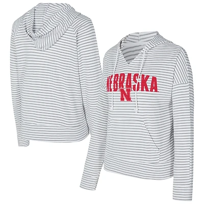 Men's Concepts Sport  White/Gray Nebraska Huskers French Terry Striped V-Neck Pullover Hoodie