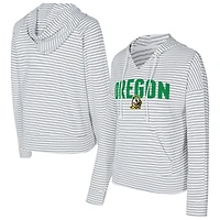 Men's Concepts Sport  White/Gray Oregon Ducks French Terry Striped V-Neck Pullover Hoodie