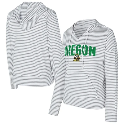 Men's Concepts Sport  White/Gray Oregon Ducks French Terry Striped V-Neck Pullover Hoodie