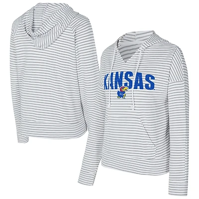 Men's Concepts Sport  White/Gray Kansas Jayhawks French Terry Striped V-Neck Pullover Hoodie
