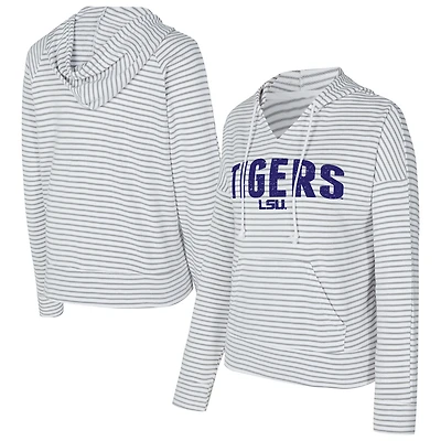 Men's Concepts Sport  White/Gray LSU Tigers French Terry Striped V-Neck Pullover Hoodie