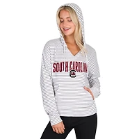Men's Concepts Sport  White/Gray South Carolina Gamecocks French Terry Striped V-Neck Pullover Hoodie