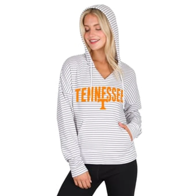 Men's Concepts Sport White/Gray Tennessee Volunteers French Terry Striped V-Neck Pullover Hoodie