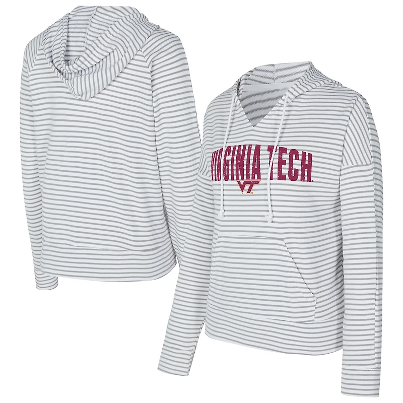 Men's Concepts Sport  White/Gray Virginia Tech Hokies French Terry Striped V-Neck Pullover Hoodie