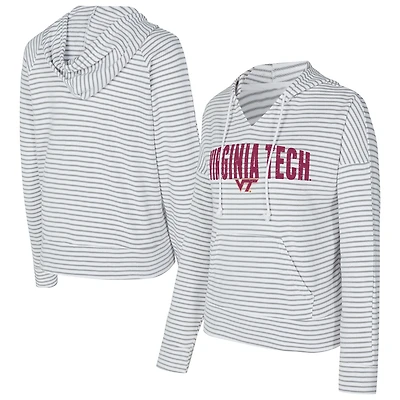 Men's Concepts Sport  White/Gray Virginia Tech Hokies French Terry Striped V-Neck Pullover Hoodie