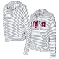 Men's Concepts Sport  White/Gray Virginia Tech Hokies French Terry Striped V-Neck Pullover Hoodie