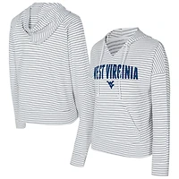 Men's Concepts Sport  White/Gray West Virginia Mountaineers French Terry Striped V-Neck Pullover Hoodie