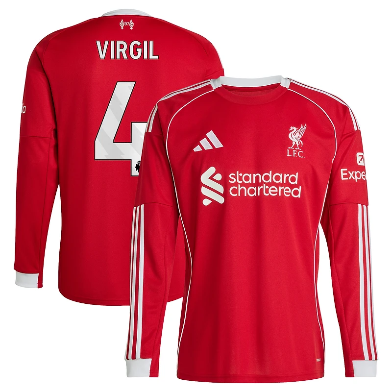 Men's adidas Virgil van Dijk Red Liverpool 2025/26 Home Replica Long Sleeve Jersey