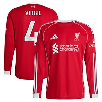 Men's adidas Virgil van Dijk Red Liverpool 2025/26 Home Replica Long Sleeve Jersey