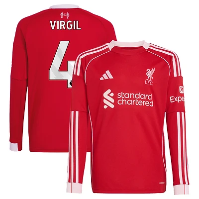 Youth adidas Virgil van Dijk Red Liverpool 2025/26 Home Replica Long Sleeve Jersey