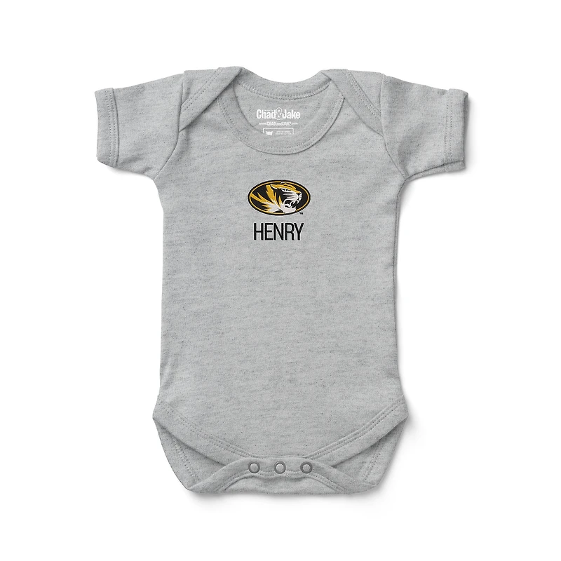 Infant Chad & Jake Heather Gray Missouri Tigers Personalized Embroidered Logo Bodysuit