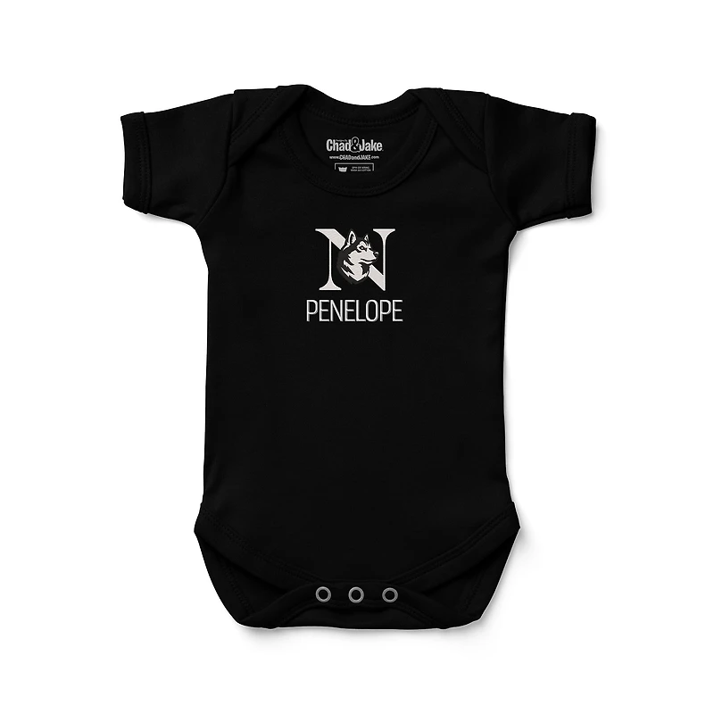 Infant Chad & Jake Black Northeastern Huskies Personalized Embroidered Logo Bodysuit